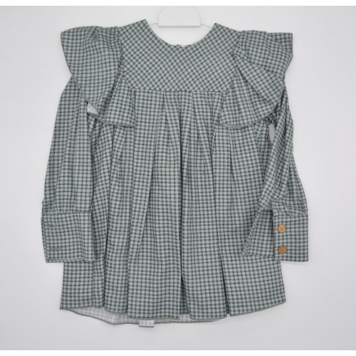 PETIT & FLOWER - Vestido cuadros volantes manga