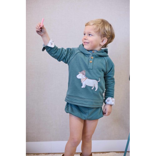 PETIT & FLOWER - Sudadera niño verde perrito + Bomb. felpa