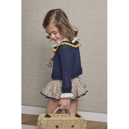 CASTAÑA - Chaqueta niña 3/4 marino cuello tricolor