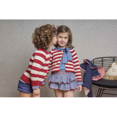 MUSHROOM - Chaqueta niña 3/4 rayas rojas-crudas