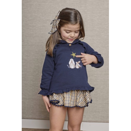 CASTAÑA - Sudadera niña + braga tela cuadros